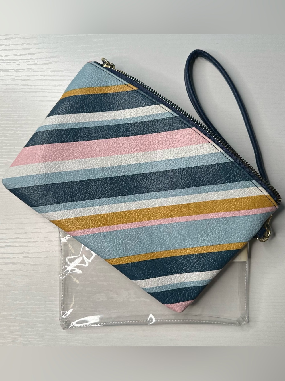 NWOT - Time and Tru Colorfully Striped Wristlet & Clear Clutch